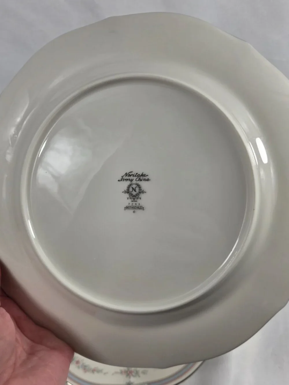 TWO Noritake Rothschild Dinner Plates Ivory Blue Band with Pink Flowers